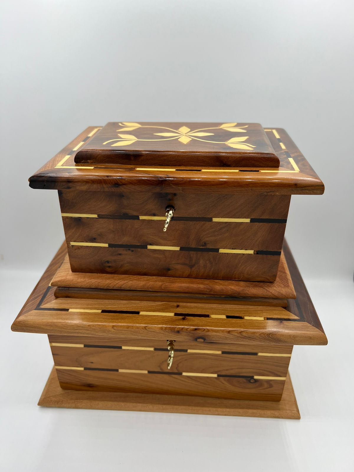 Handcrafted Moroccan Thuya Wood Box with Key - Authentic Artisanal Keepsake