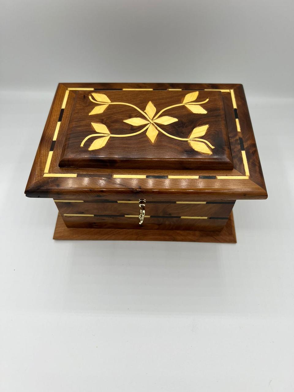 Handcrafted Moroccan Thuya Wood Box with Key - Authentic Artisanal Keepsake