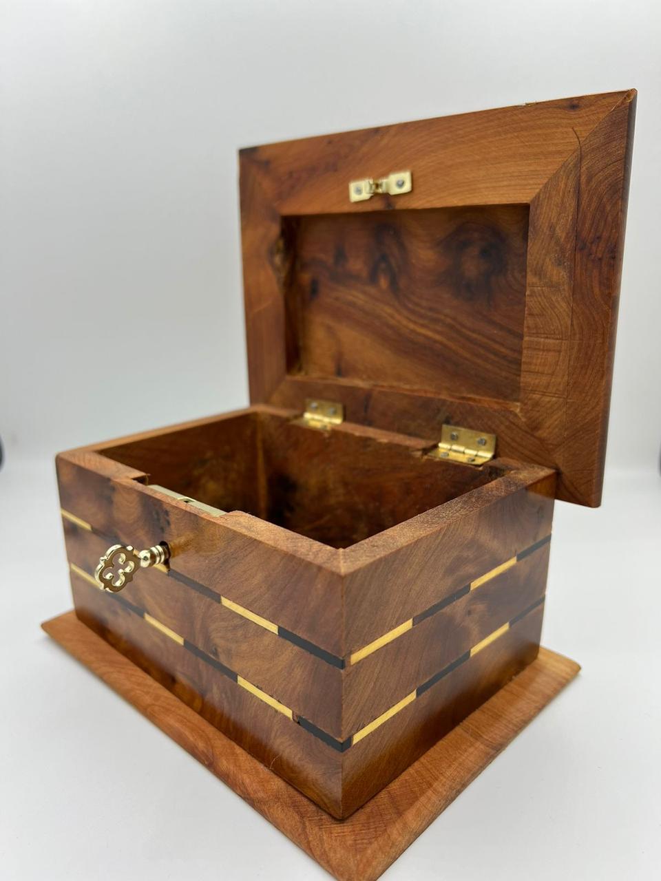 Handcrafted Moroccan Thuya Wood Box with Key - Authentic Artisanal Keepsake