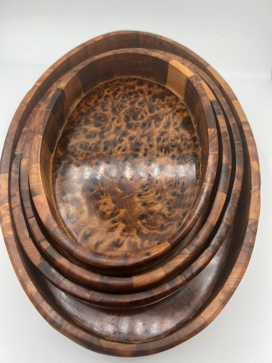 Handcrafted Oval Thuya Burl Wood Tray - Authentic Moroccan Oval Thuya Wood Tray