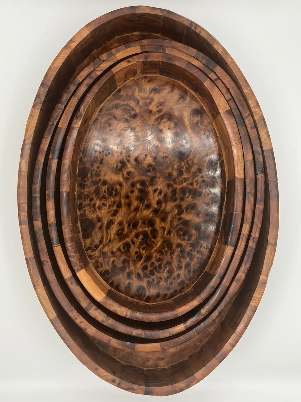 Handcrafted Oval Thuya Burl Wood Tray - Authentic Moroccan Oval Thuya Wood Tray