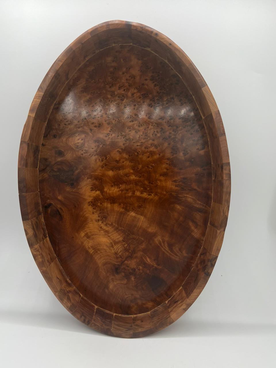 Handcrafted Oval Thuya Burl Wood Tray - Authentic Moroccan Oval Thuya Wood Tray