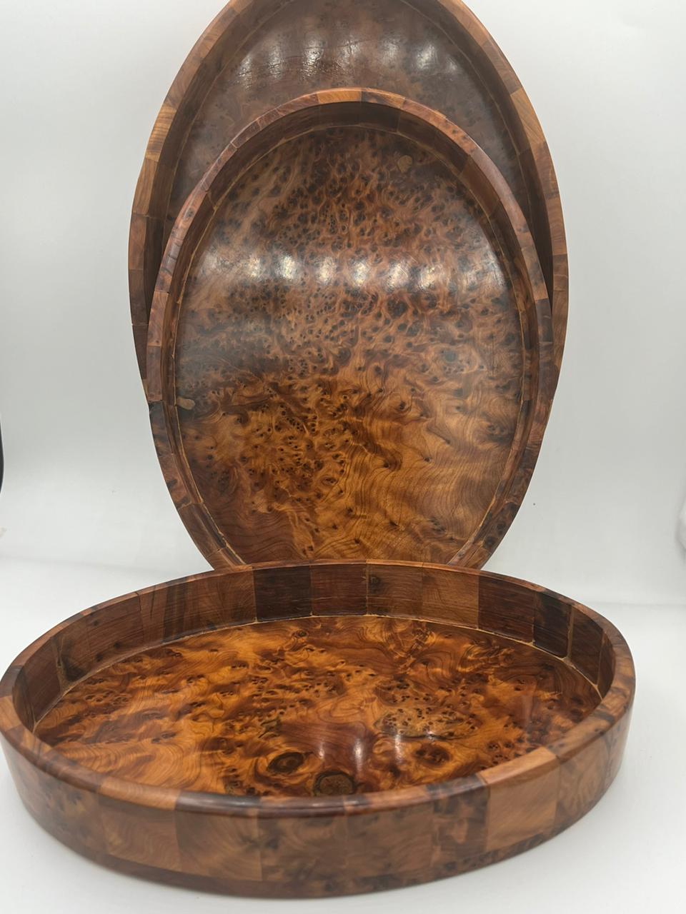 Handcrafted Oval Thuya Burl Wood Tray - Authentic Moroccan Oval Thuya Wood Tray