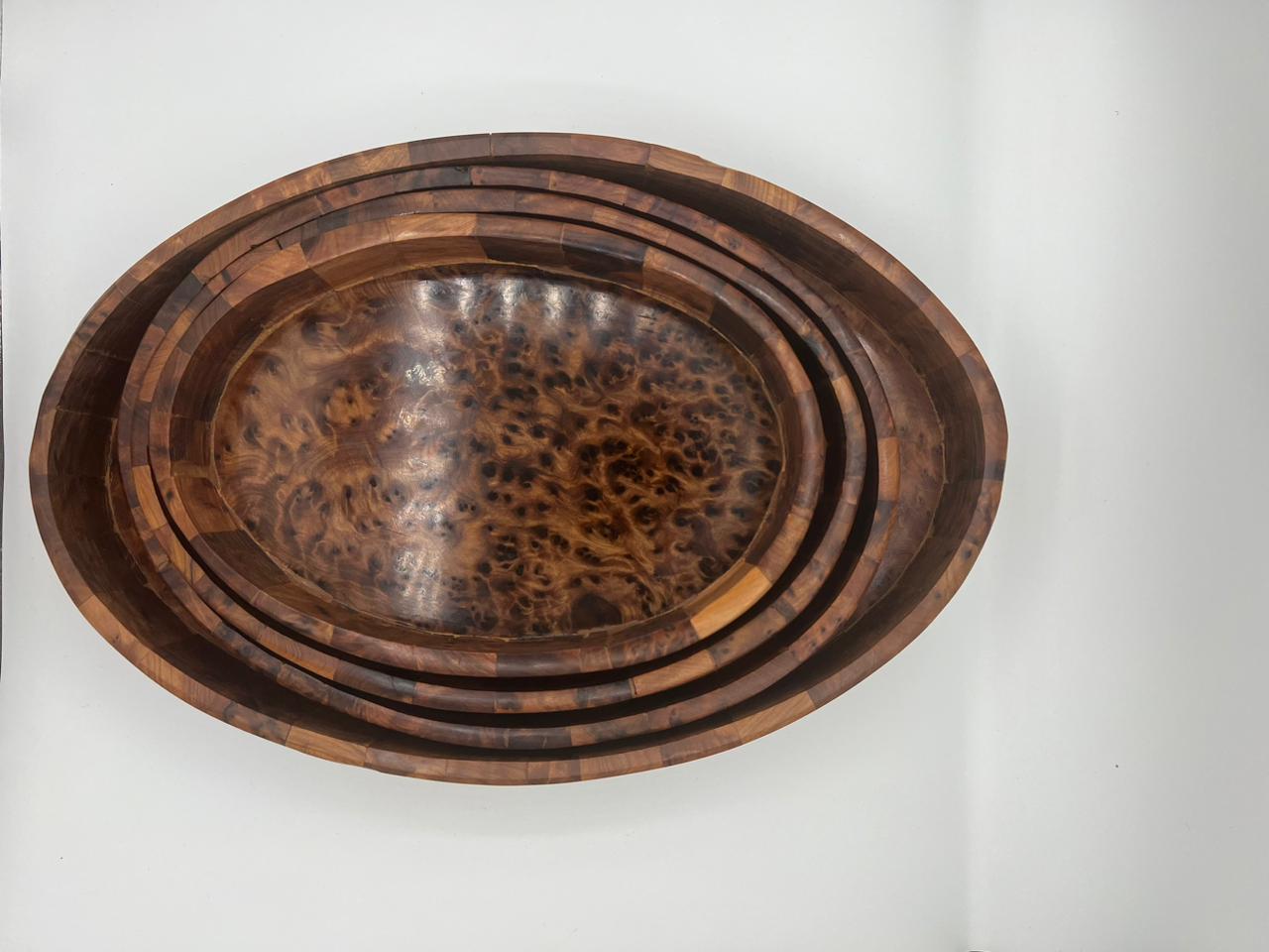 Handcrafted Oval Thuya Burl Wood Tray - Authentic Moroccan Oval Thuya Wood Tray