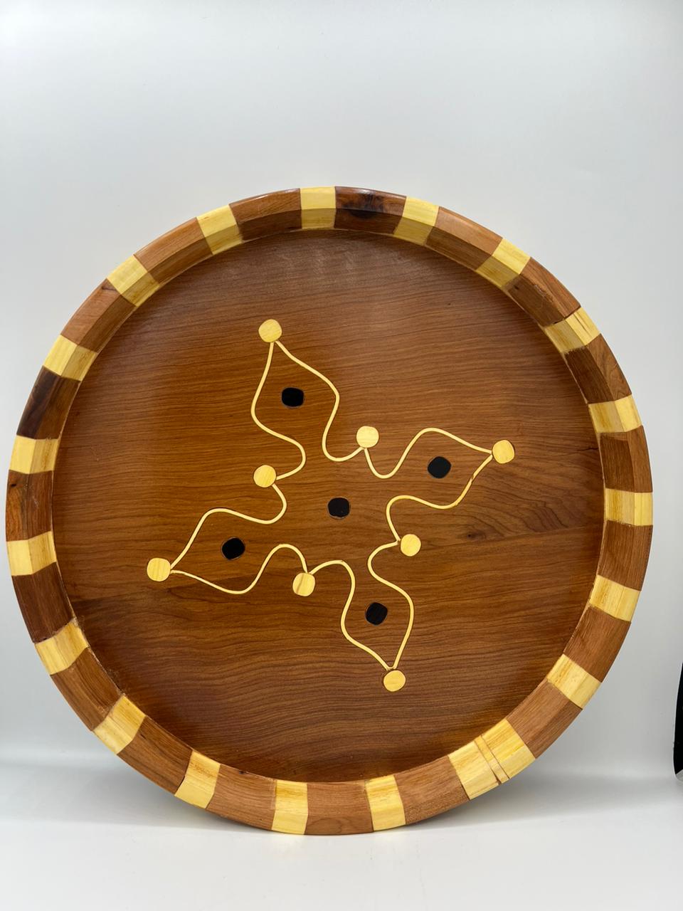 Handcrafted Thuya Wood Tray | Circular Design with Handmade Moroccan Decor