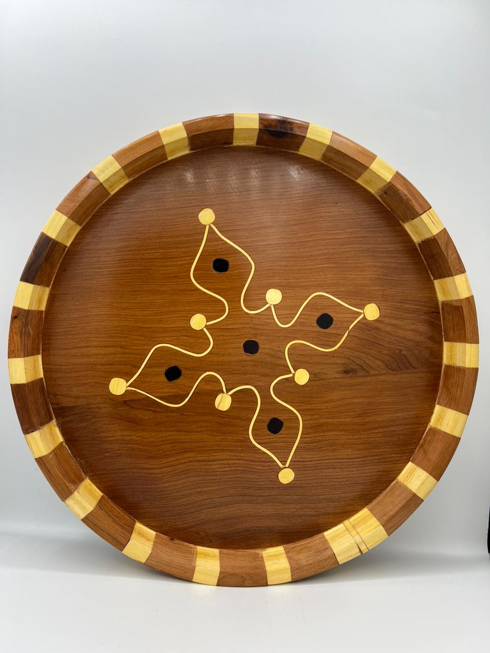 Handcrafted Thuya Wood Tray | Circular Design with Handmade Moroccan Decor