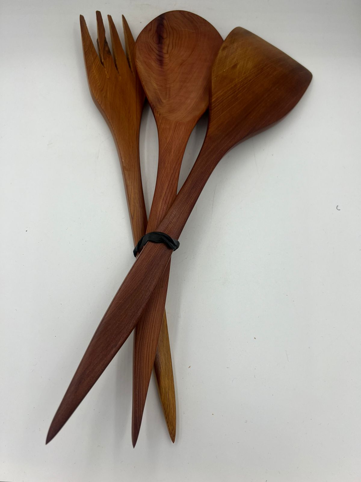 Set of Hand made thuya wood spoon fork spatula vintage style