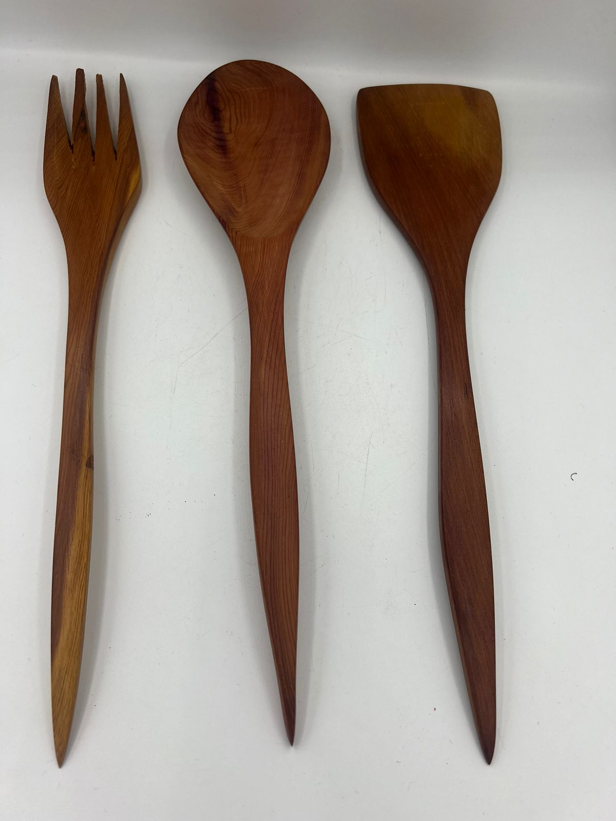 Set of Hand made thuya wood spoon fork spatula vintage style