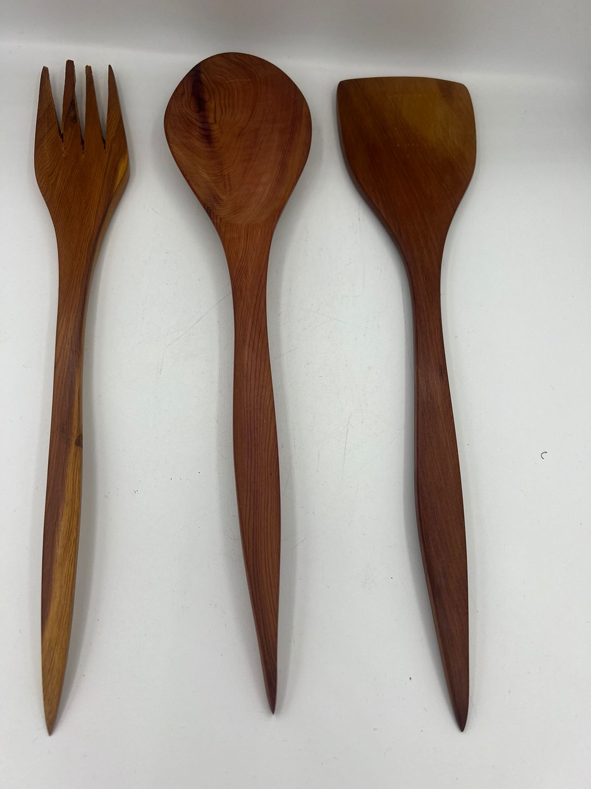 Set of Hand made thuya wood spoon fork spatula vintage style