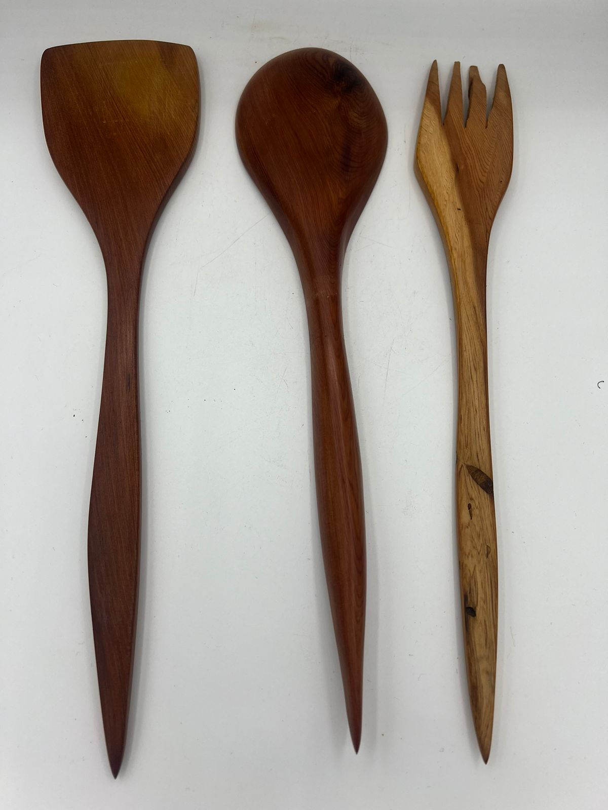 Set of Hand made thuya wood spoon fork spatula vintage style