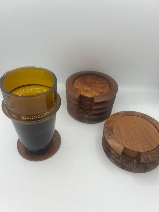 Set of Thuya Wood Coasters with Holder: Authentic Moroccan Kitchen Décor